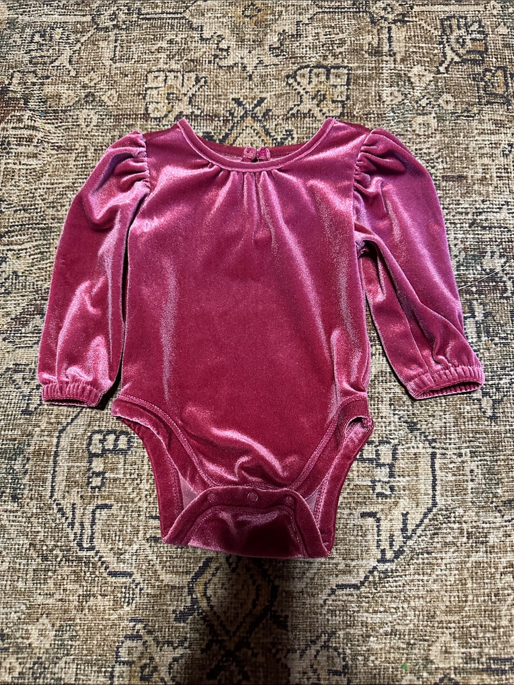Old Navy Velvet Long-Sleeve Baby One-Piece in Magenta
